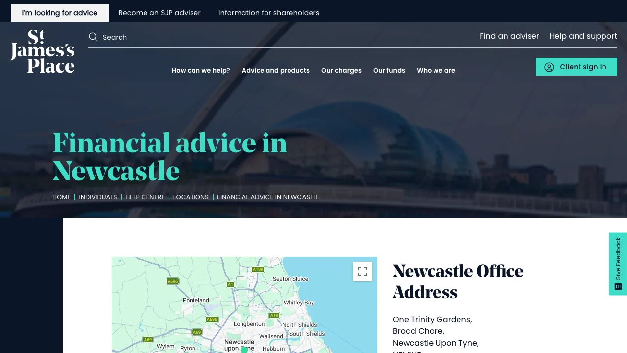 St. James's Place Newcastle website preview