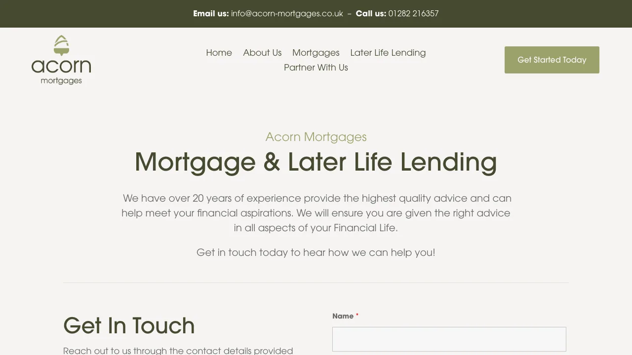Acorn Mortgages & Later Life Lending website preview