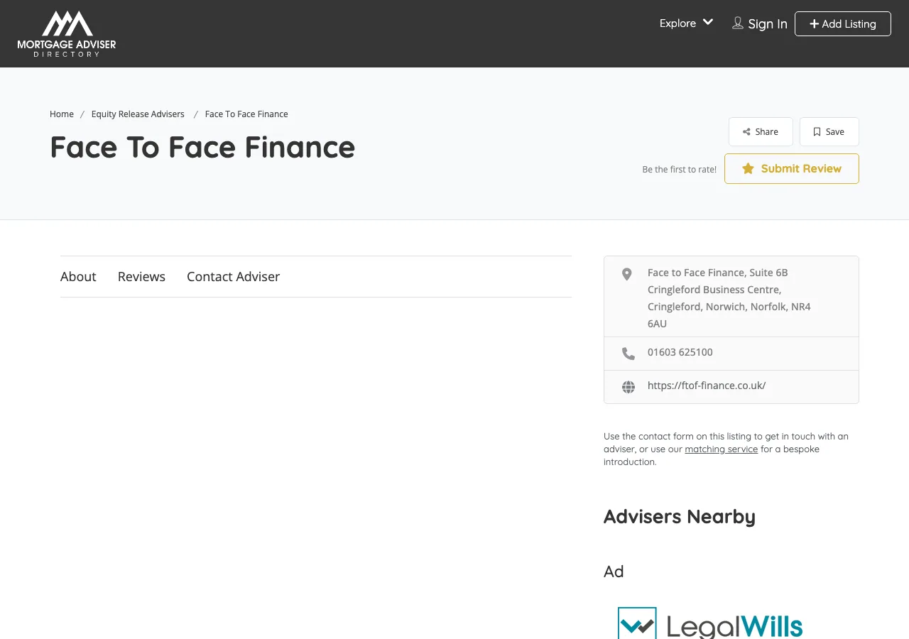 Face To Face Finance website preview