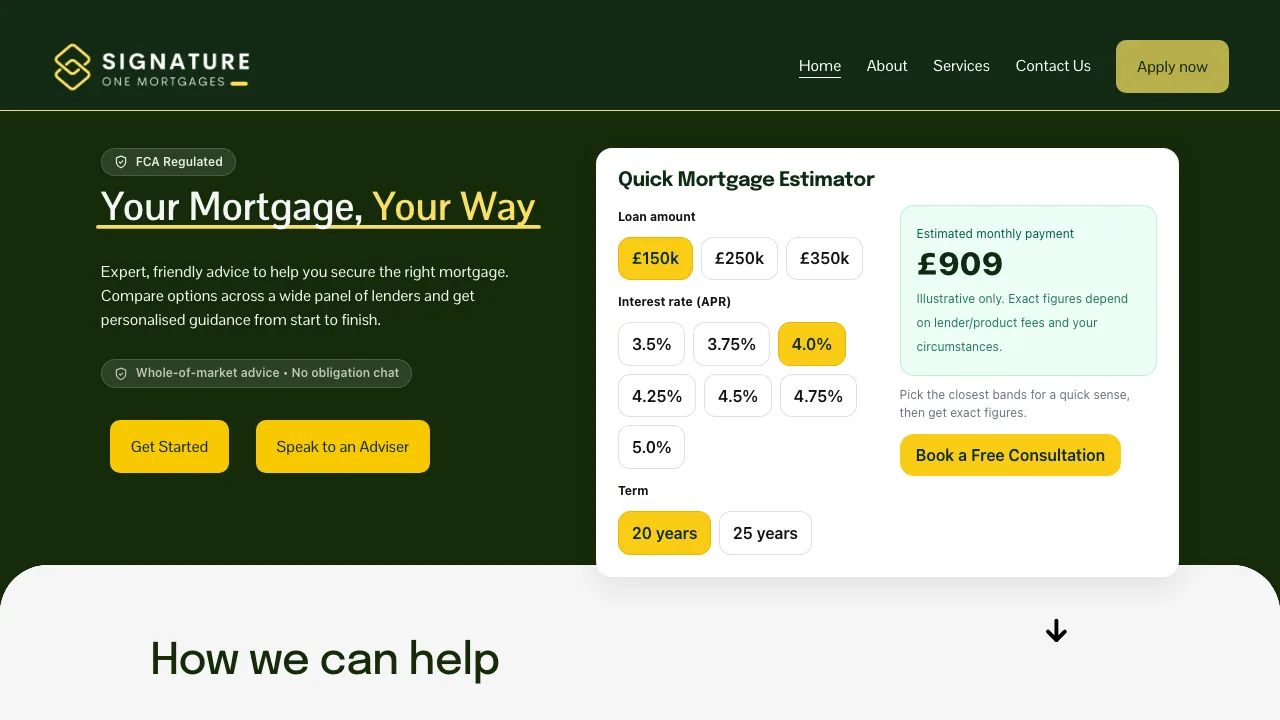 Signature One Mortgages website preview