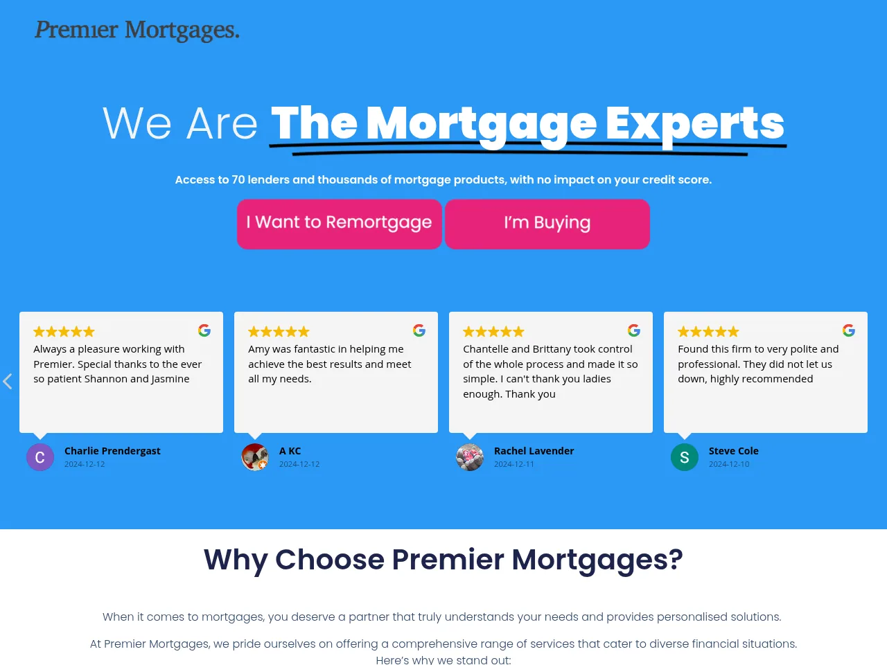Premier Mortgages website preview