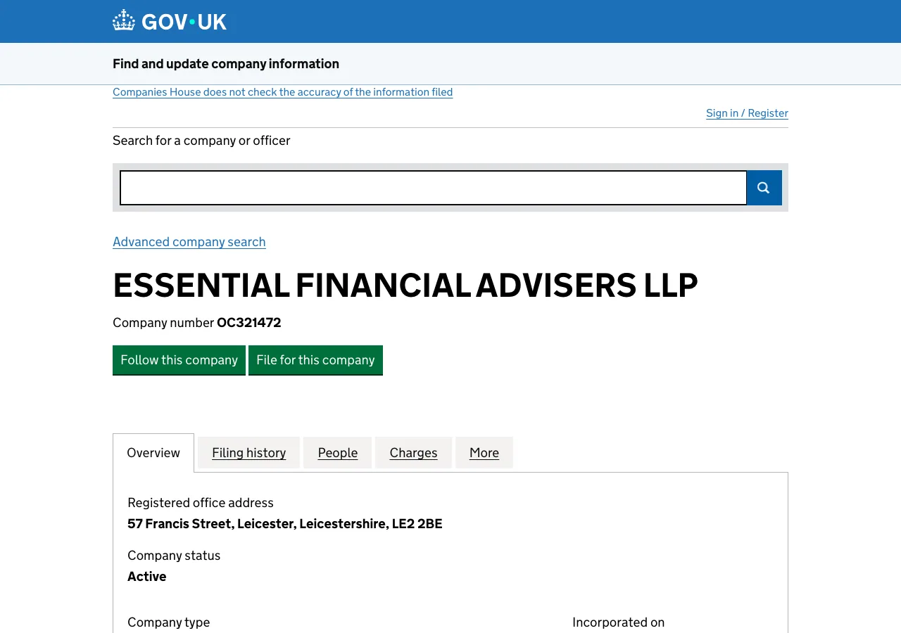 Essential Financial Advisers LLP website preview