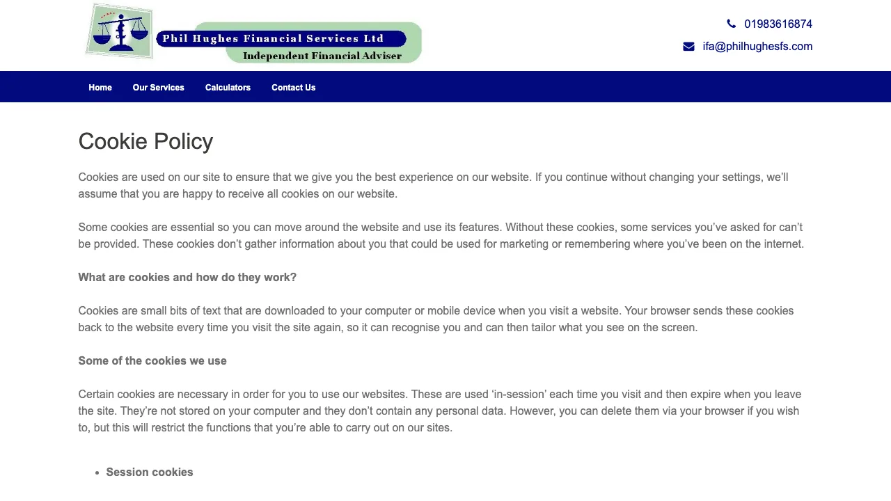 Phil Hughes Financial Services website preview