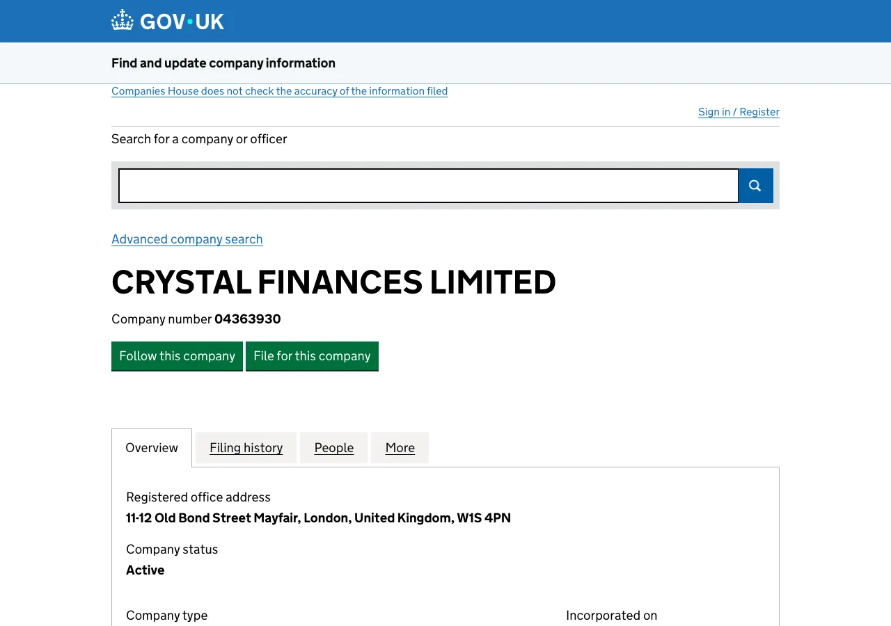 Crystal Finances website preview