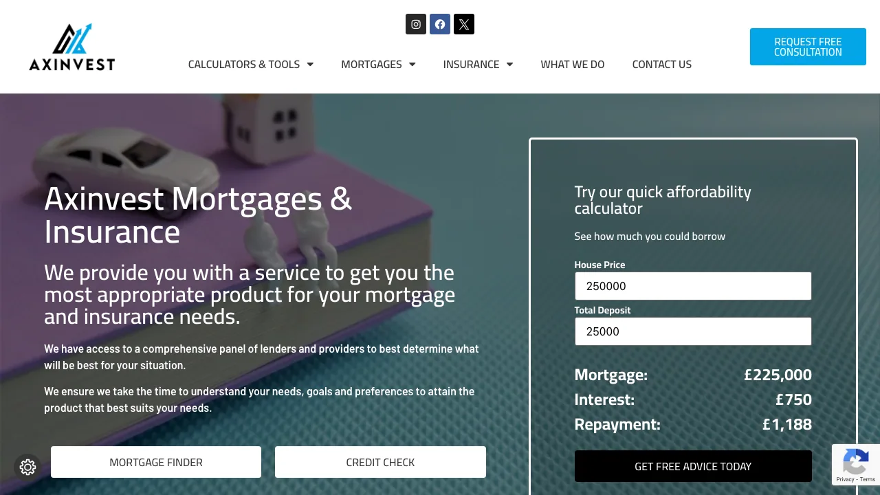 Axinvest Mortgages & Insurance website preview