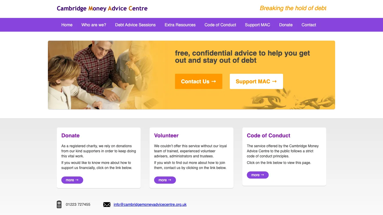 Cambridge Money Advice Centre website preview
