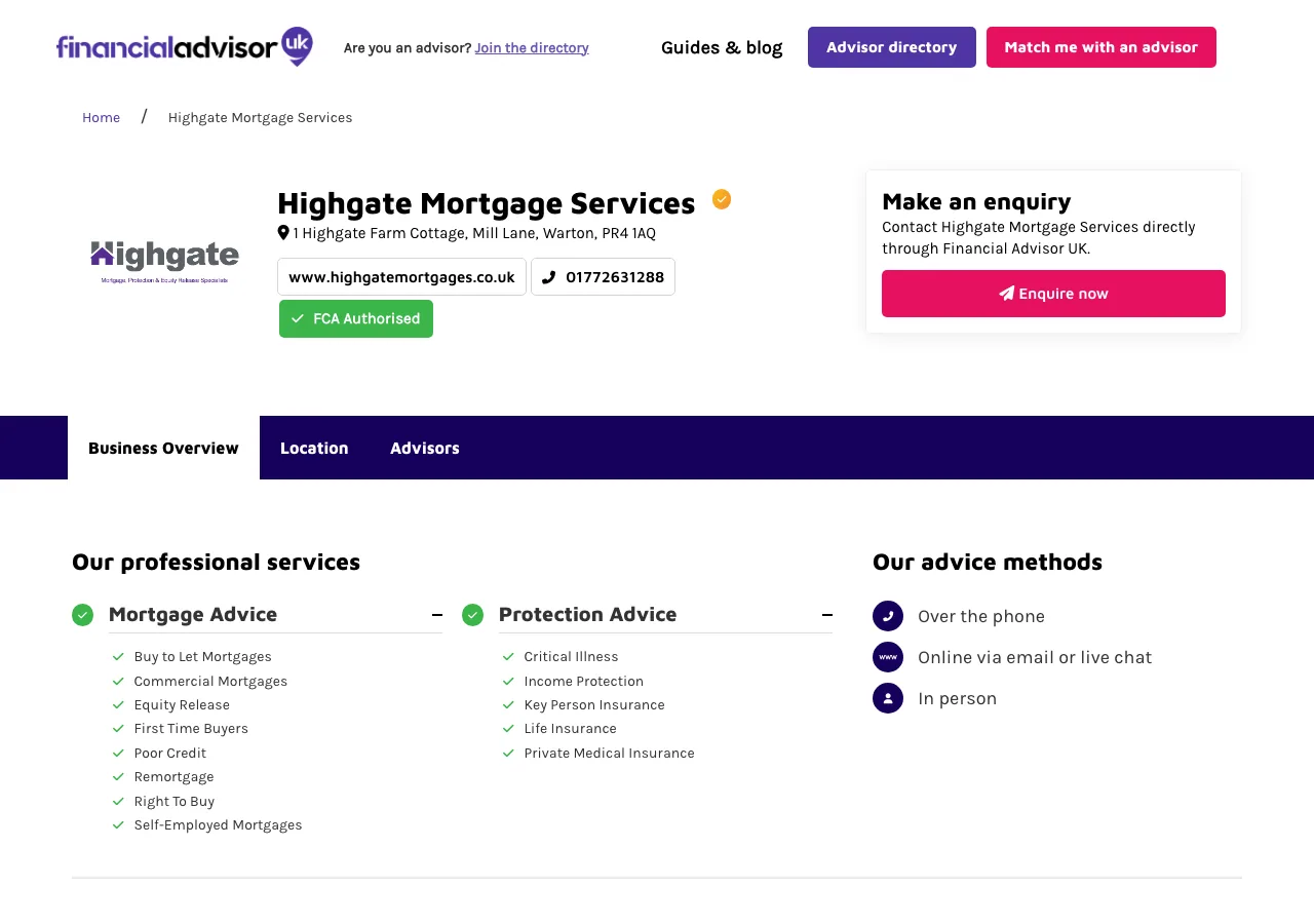 Highgate Mortgage Services website preview