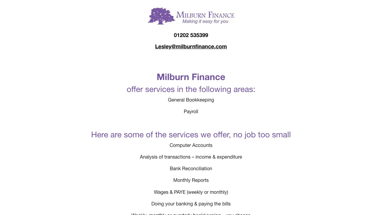 Milburn Finance website preview