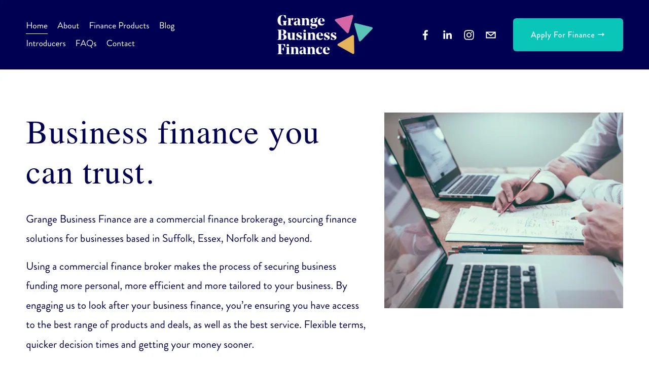 Grange Business Finance website preview