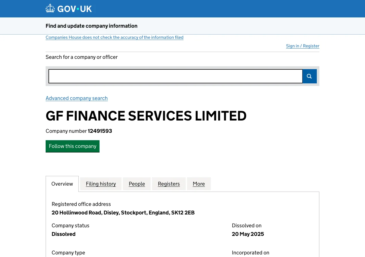 GF Finance Services Limited website preview