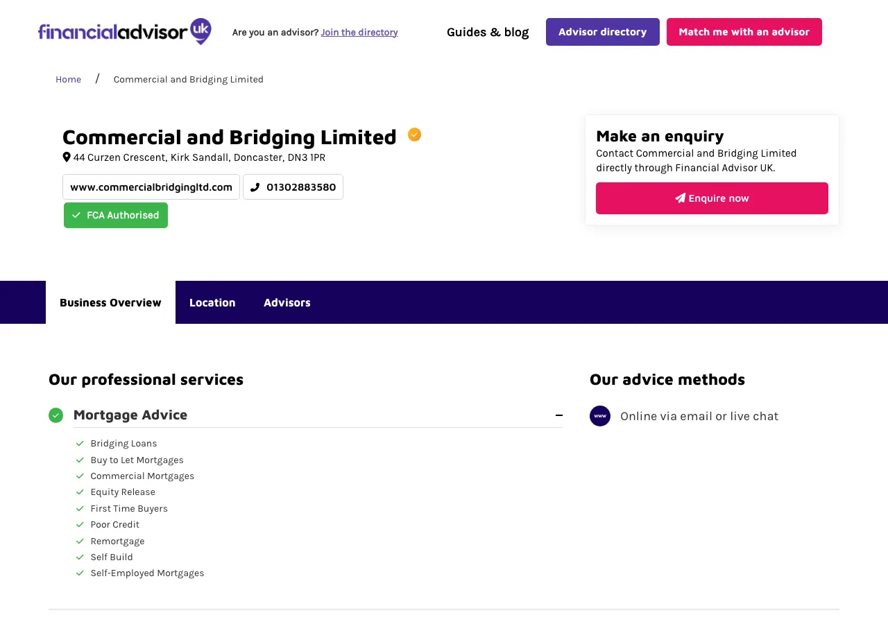 Commercial and Bridging Limited website preview