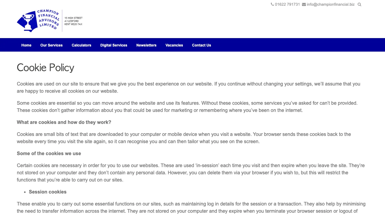 Champion Financial Advisers website preview