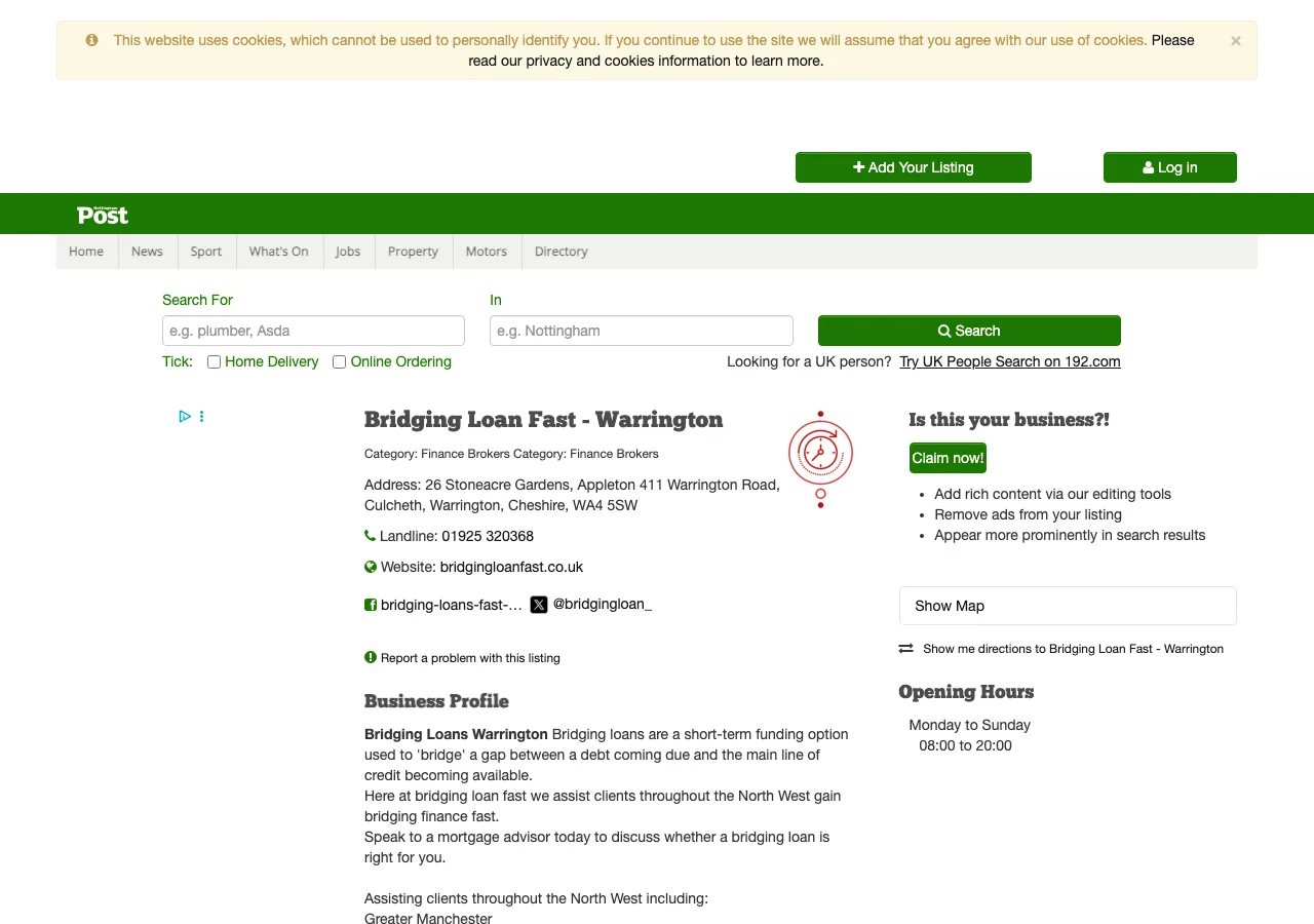 Bridging Loan Fast - Warrington website preview