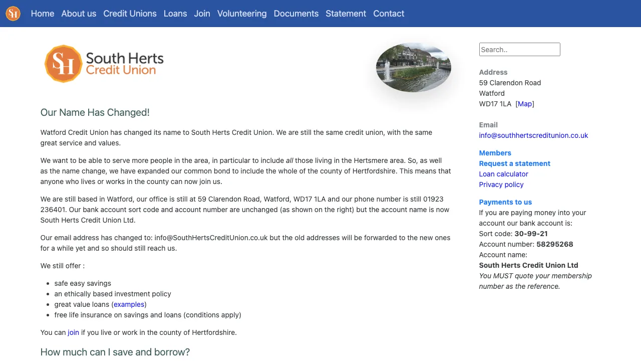 South Herts Credit Union website preview