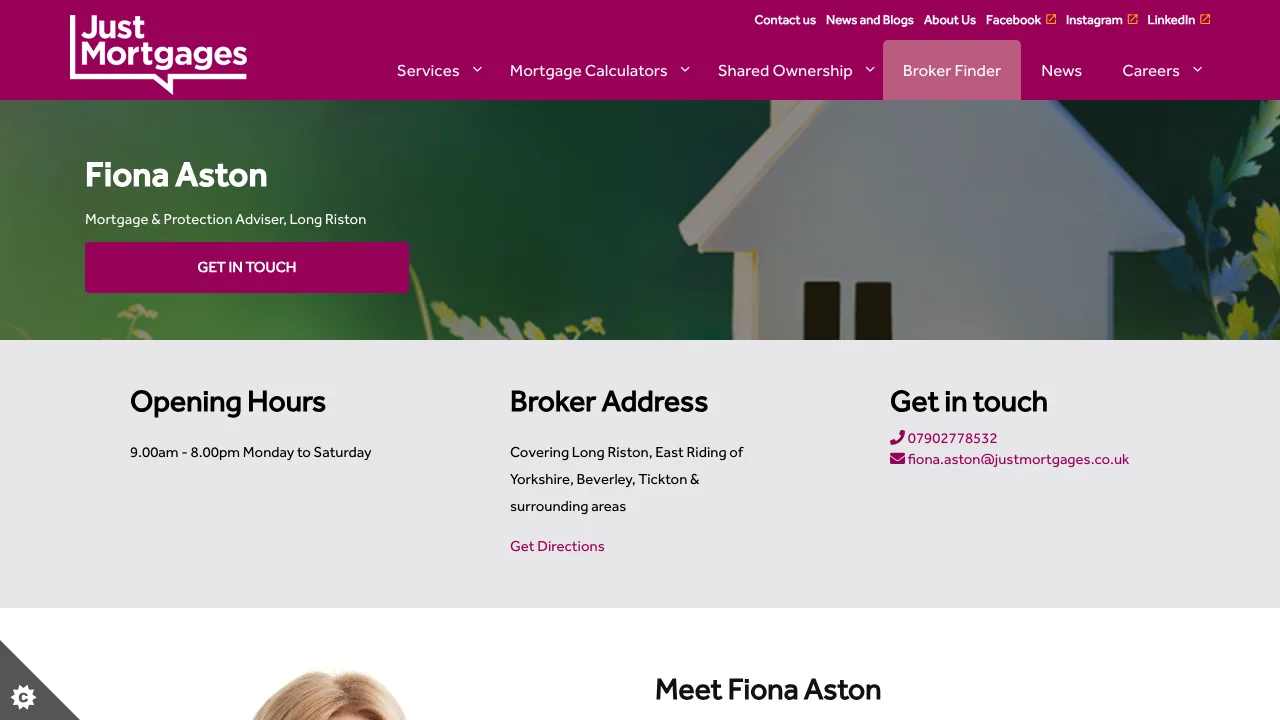 Fiona Aston Just Mortgages website preview