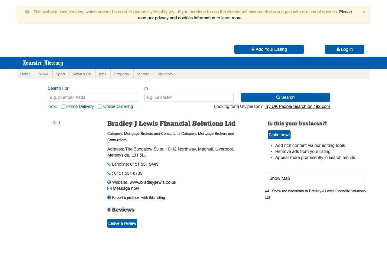 Bradley J Lewis Financial Solutions Ltd website preview