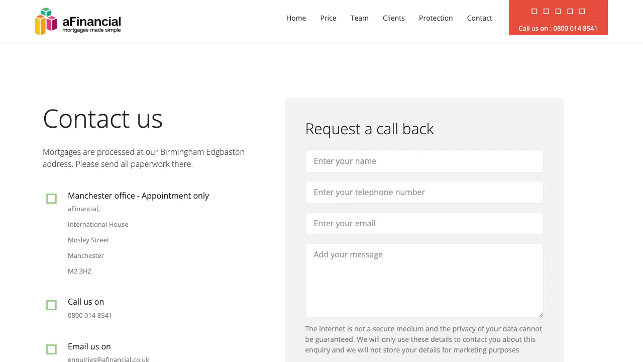 aFinancial, mortgages made simple website preview