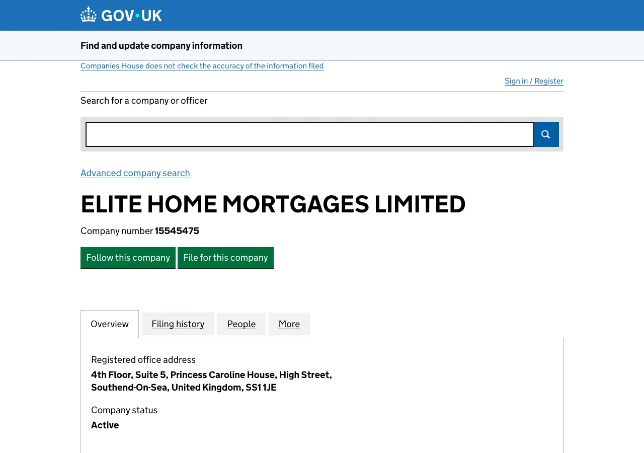 Elite Home Mortgages Limited website preview