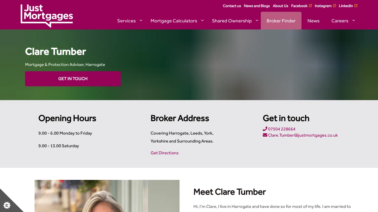 Clare Tumber Just Mortgages website preview