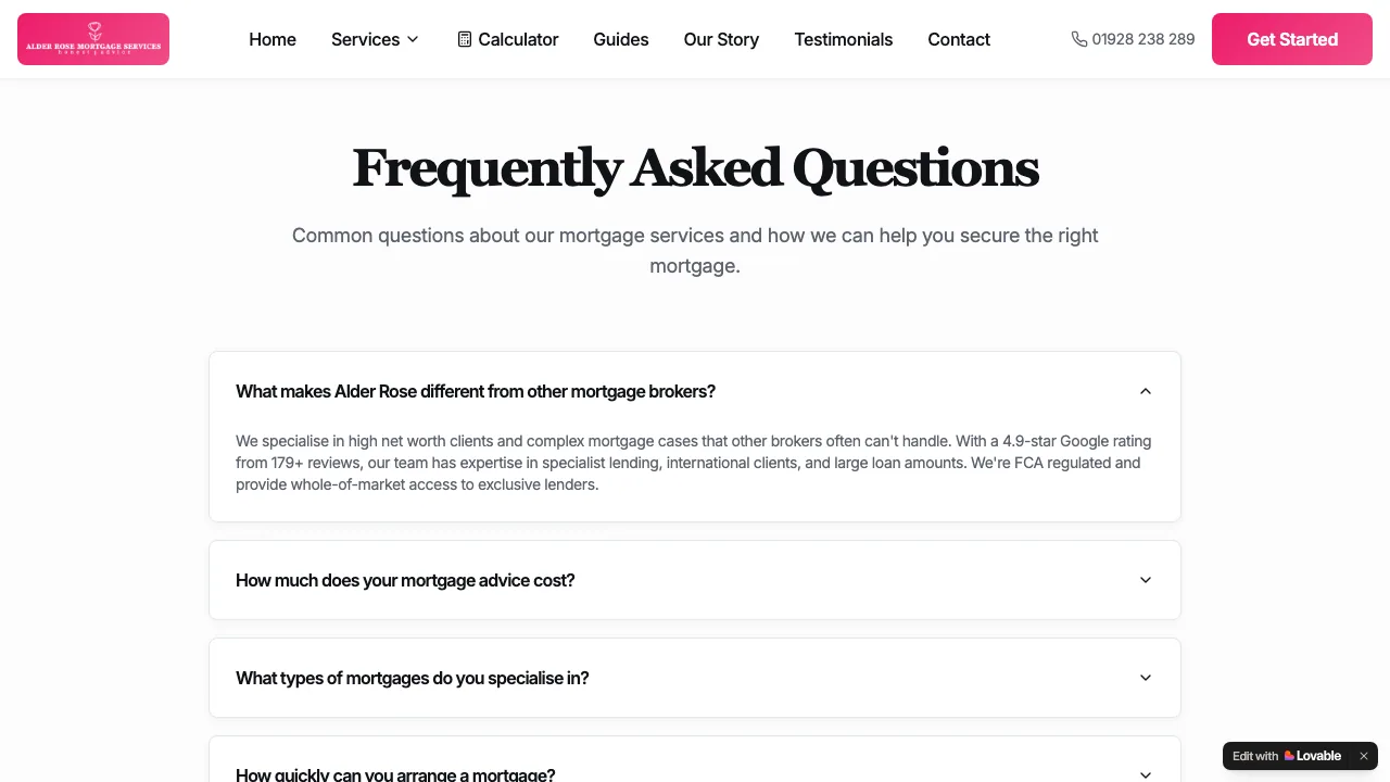 Alder Rose Mortgage Services website preview