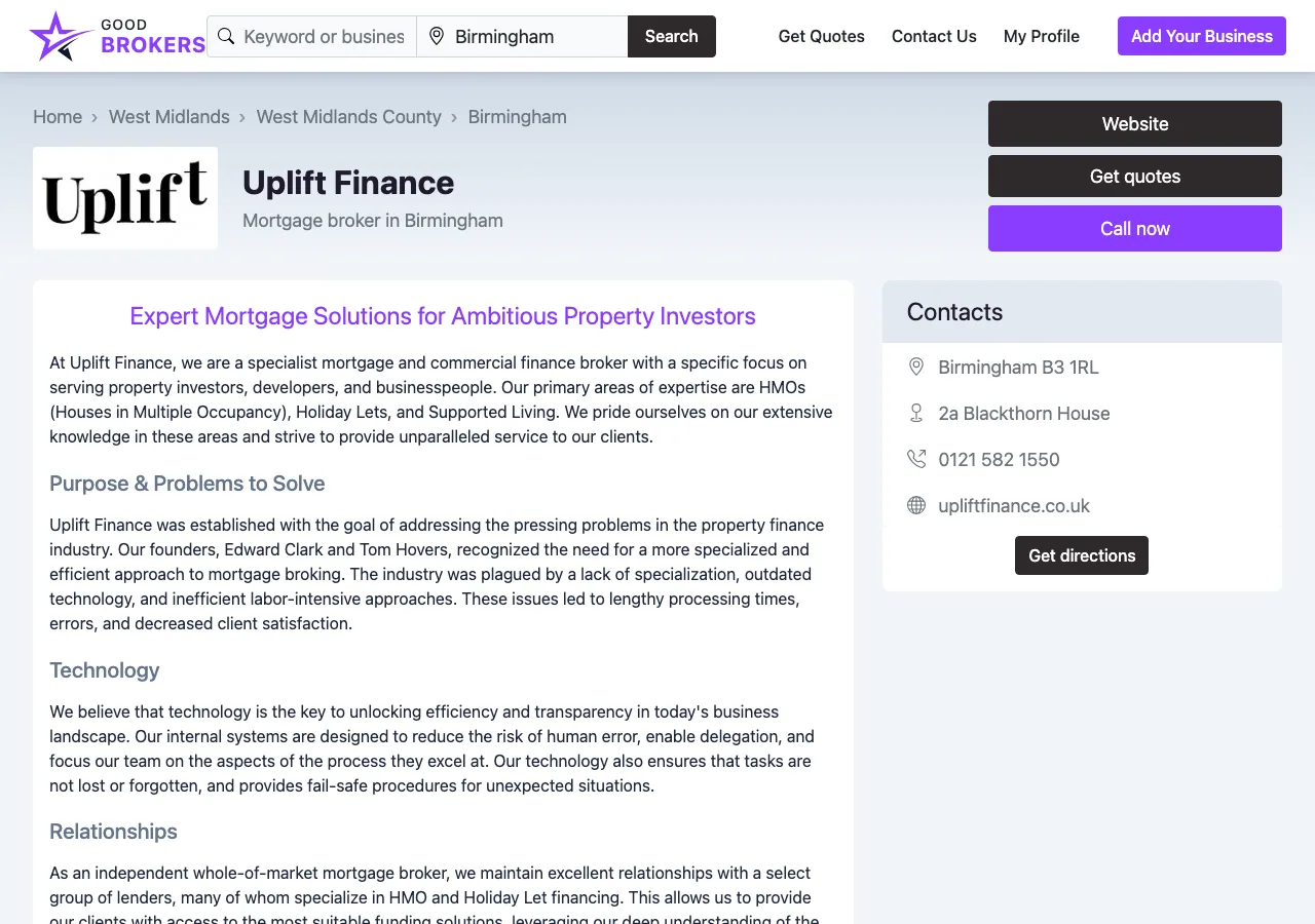Uplift Finance website preview