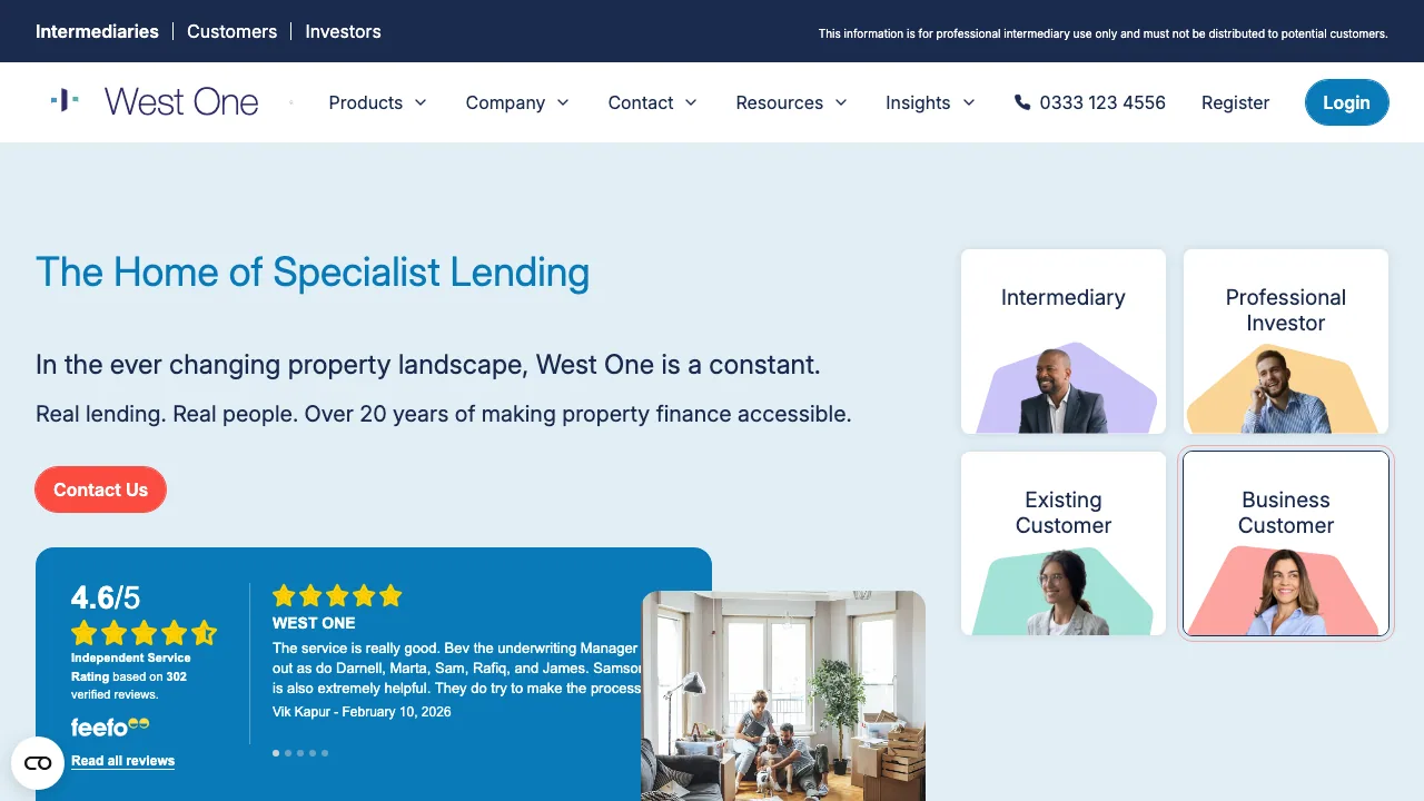 West One Loans website preview