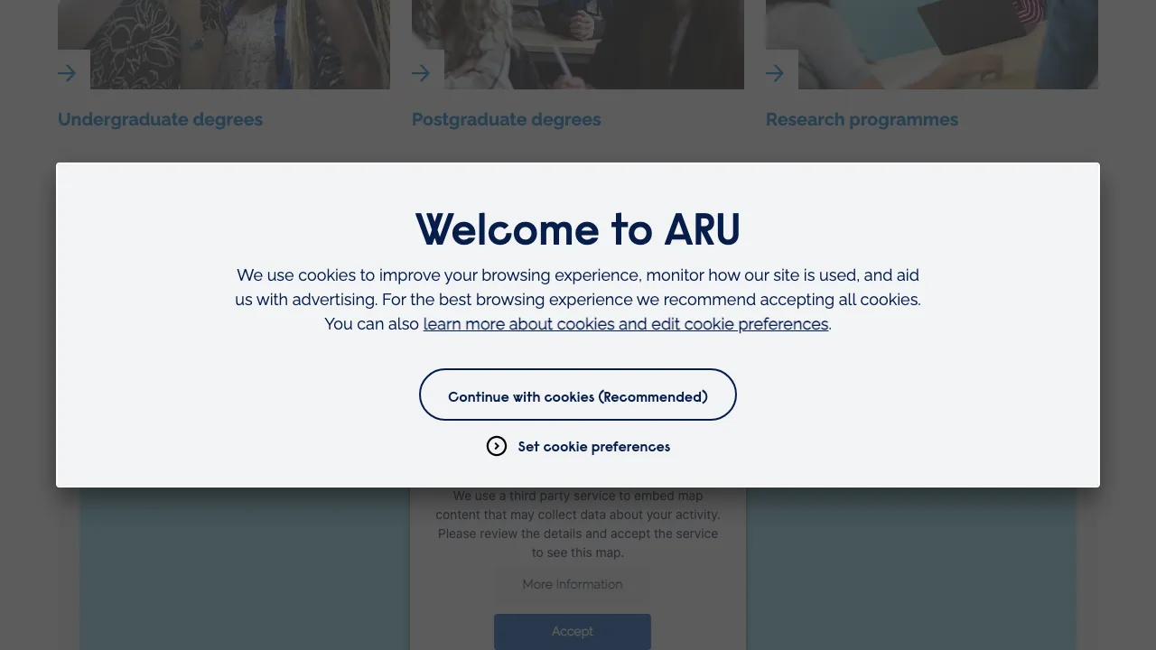 ARU Cambridge website preview