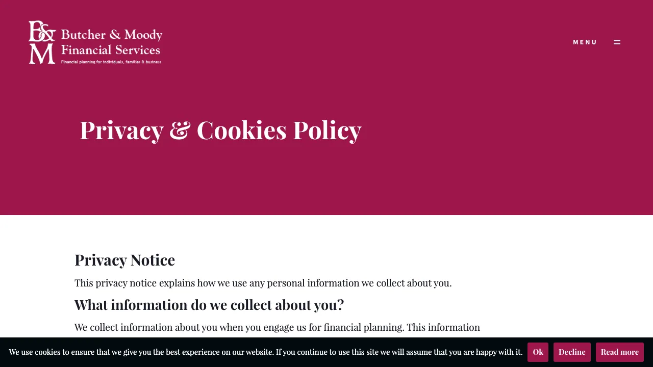 Butcher & Moody Financial Services website preview