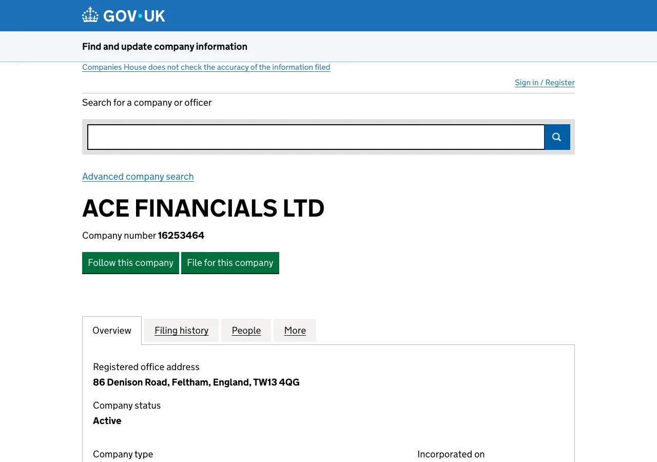 Ace Financials Ltd website preview