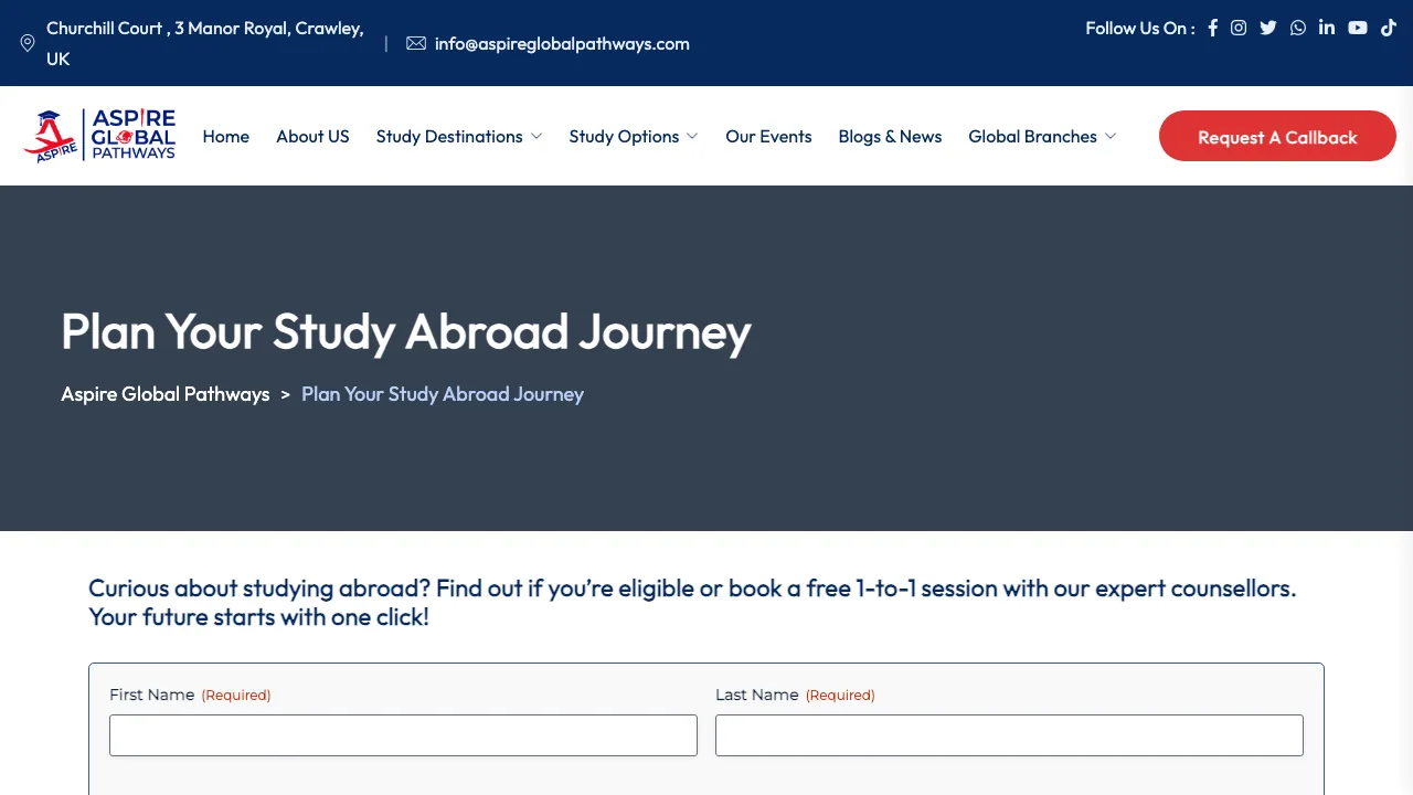 Aspire Global Pathways website preview