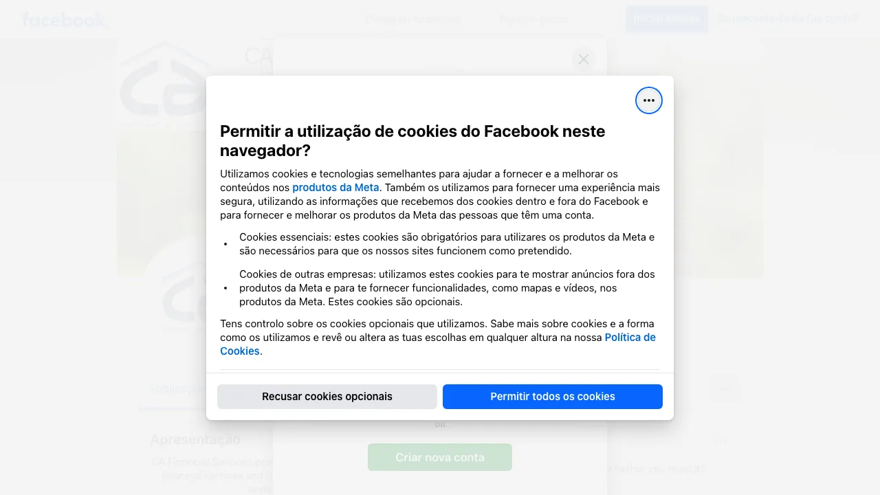 CA Financial Services website preview