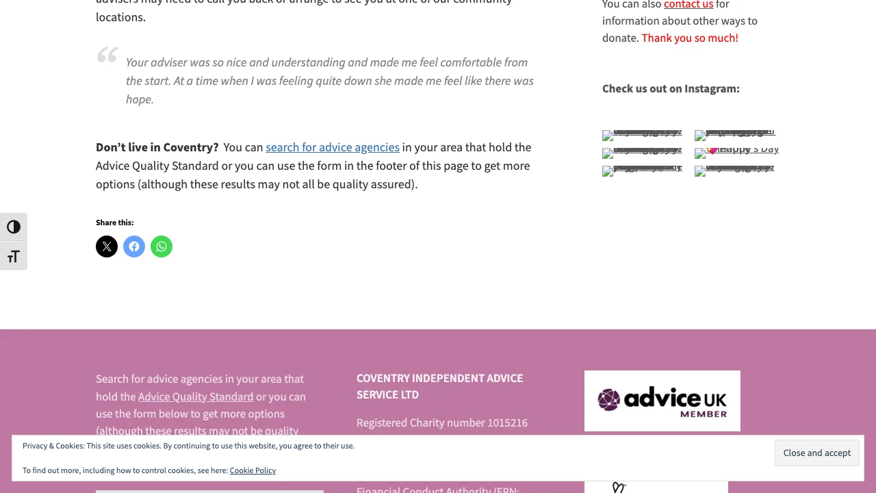 Coventry Independent Advice Service website preview