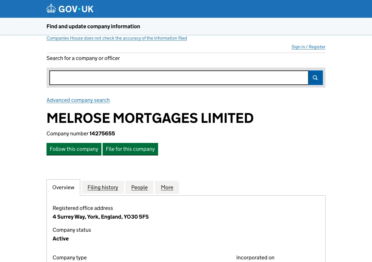 Melrose Mortgages Limited website preview