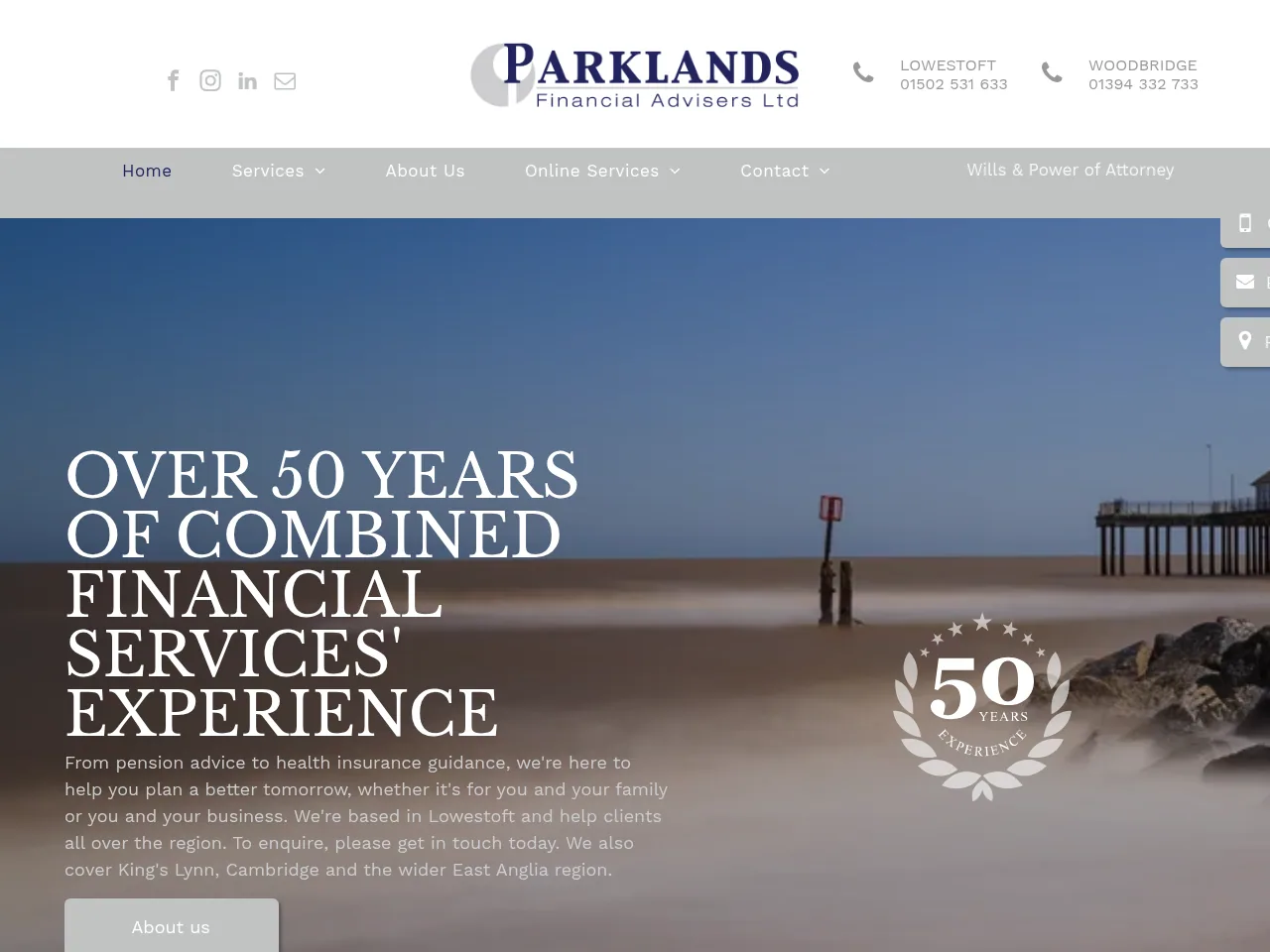 Parklands Financial Advisers website preview