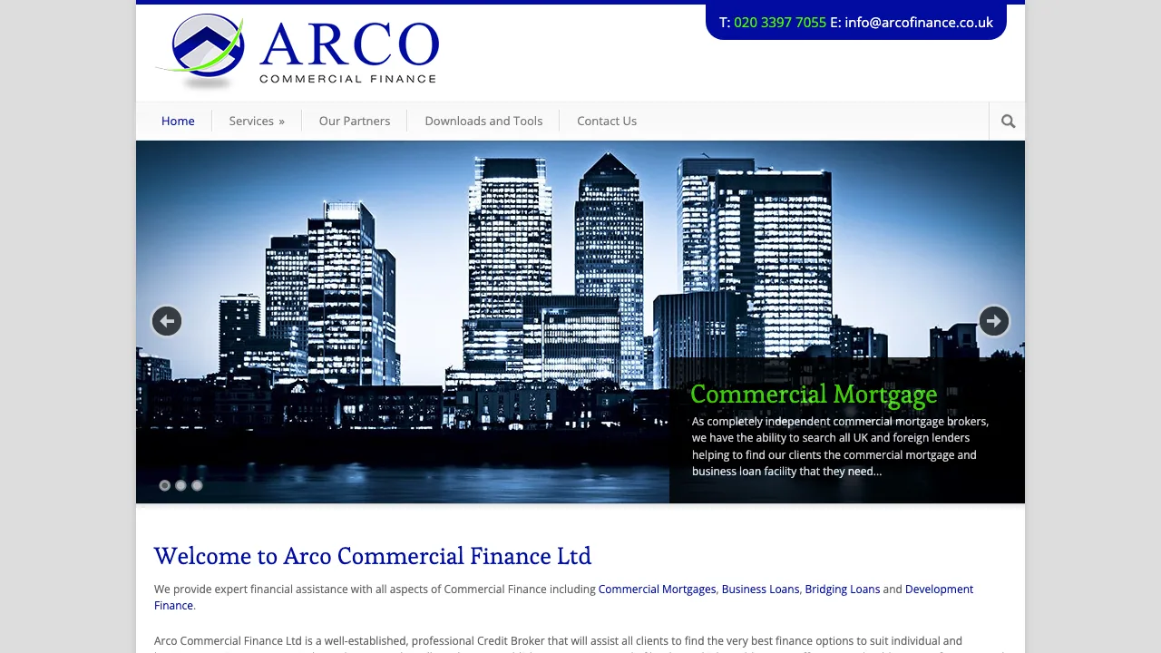 Arco UK Commercial Finance website preview