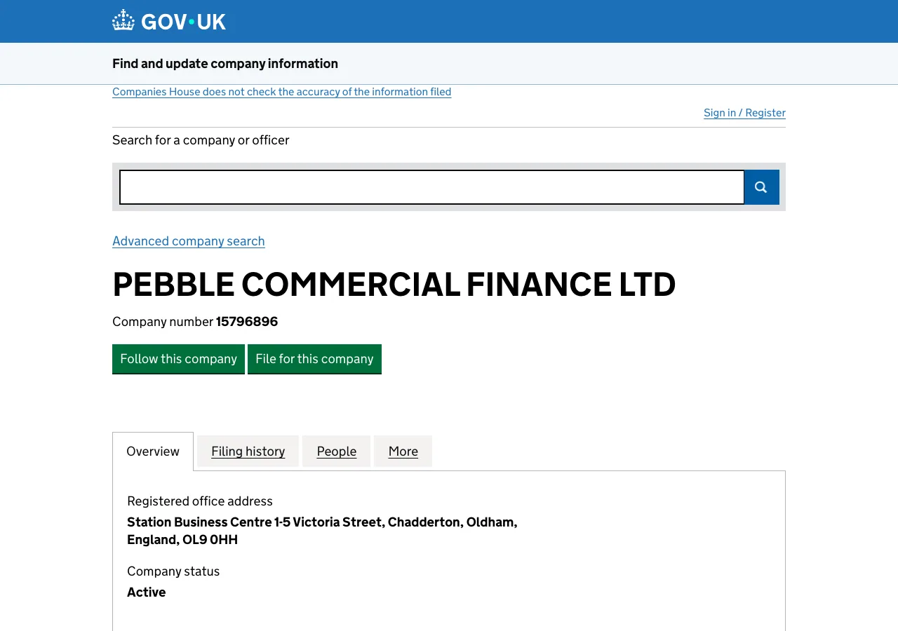 Pebble Commercial Finance Ltd website preview