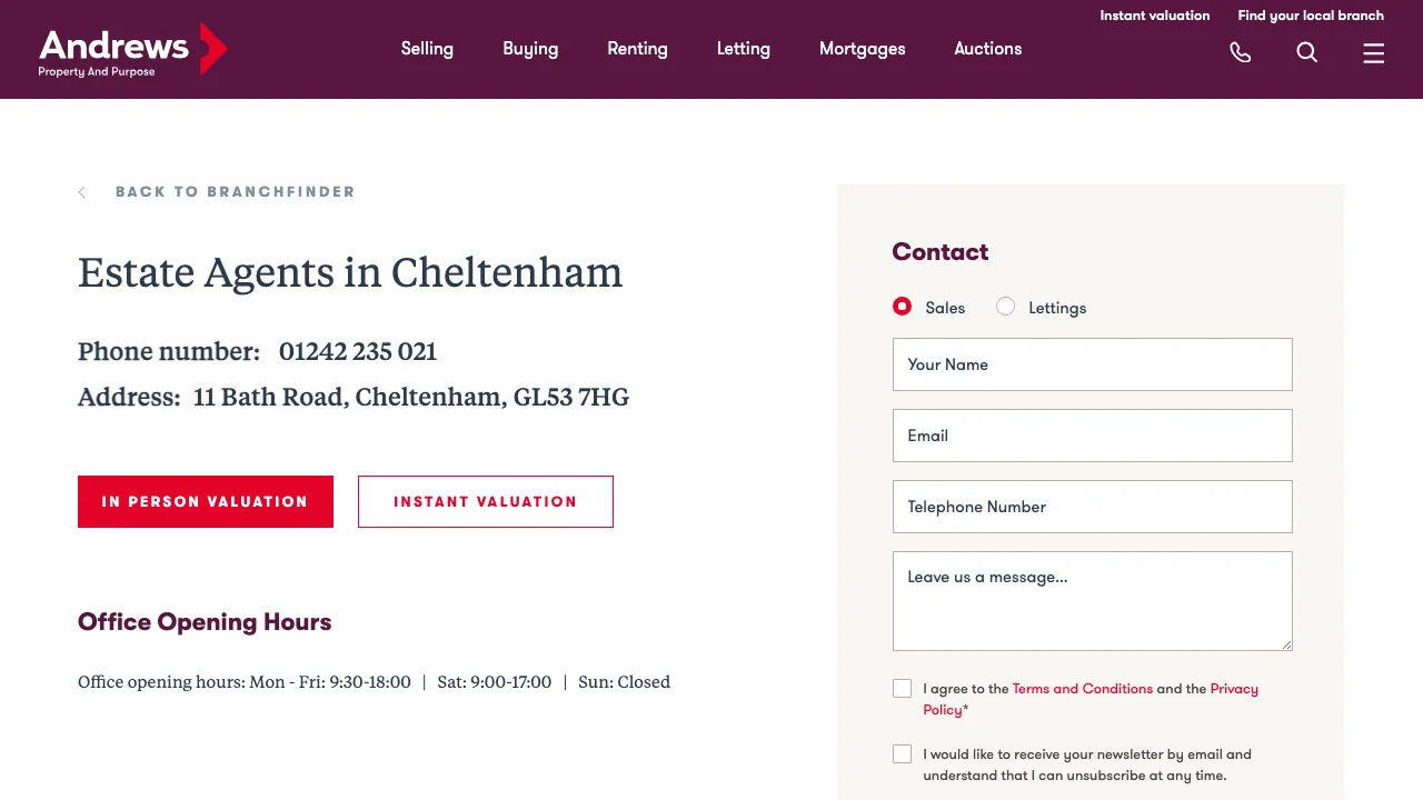 Andrews Cheltenham website preview