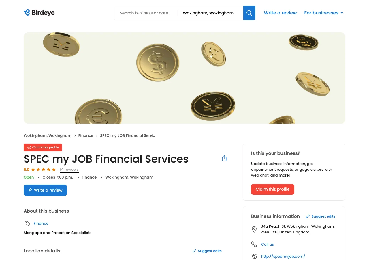 SPEC my JOB Financial Services website preview