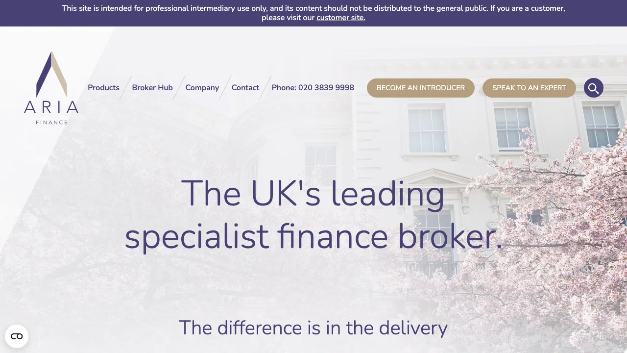 Aria Finance website preview