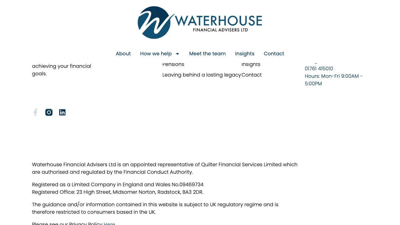 Waterhouse Financial Advisers Ltd website preview