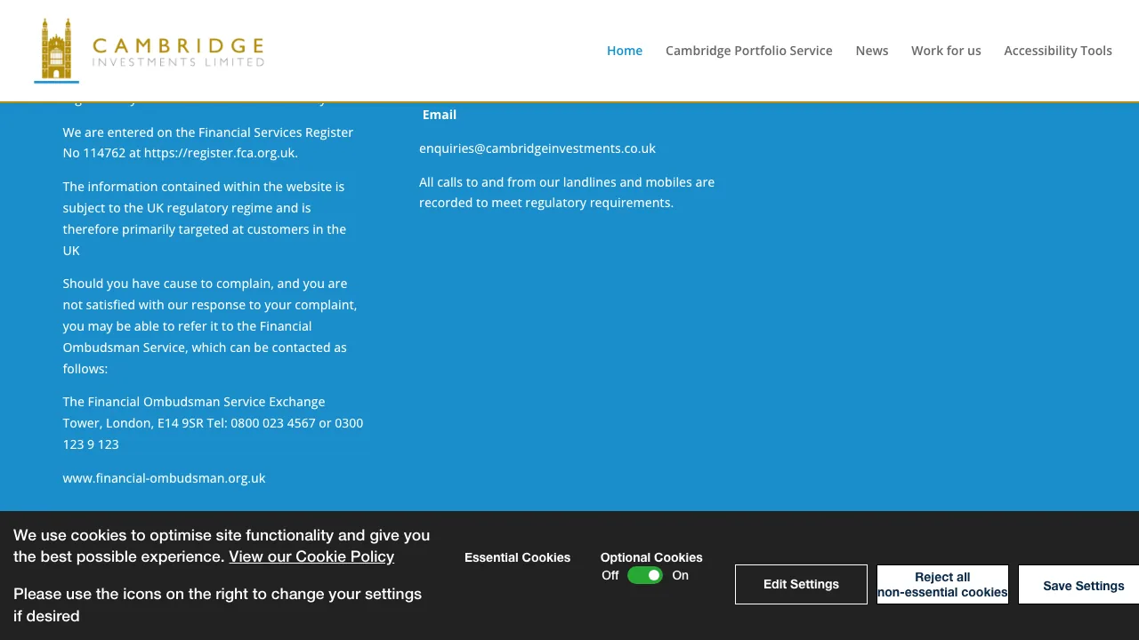 Cambridge Investments Ltd website preview