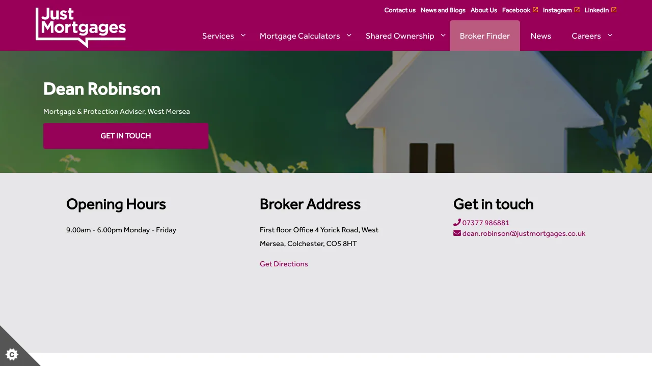 Dean Robinson Just Mortgages website preview