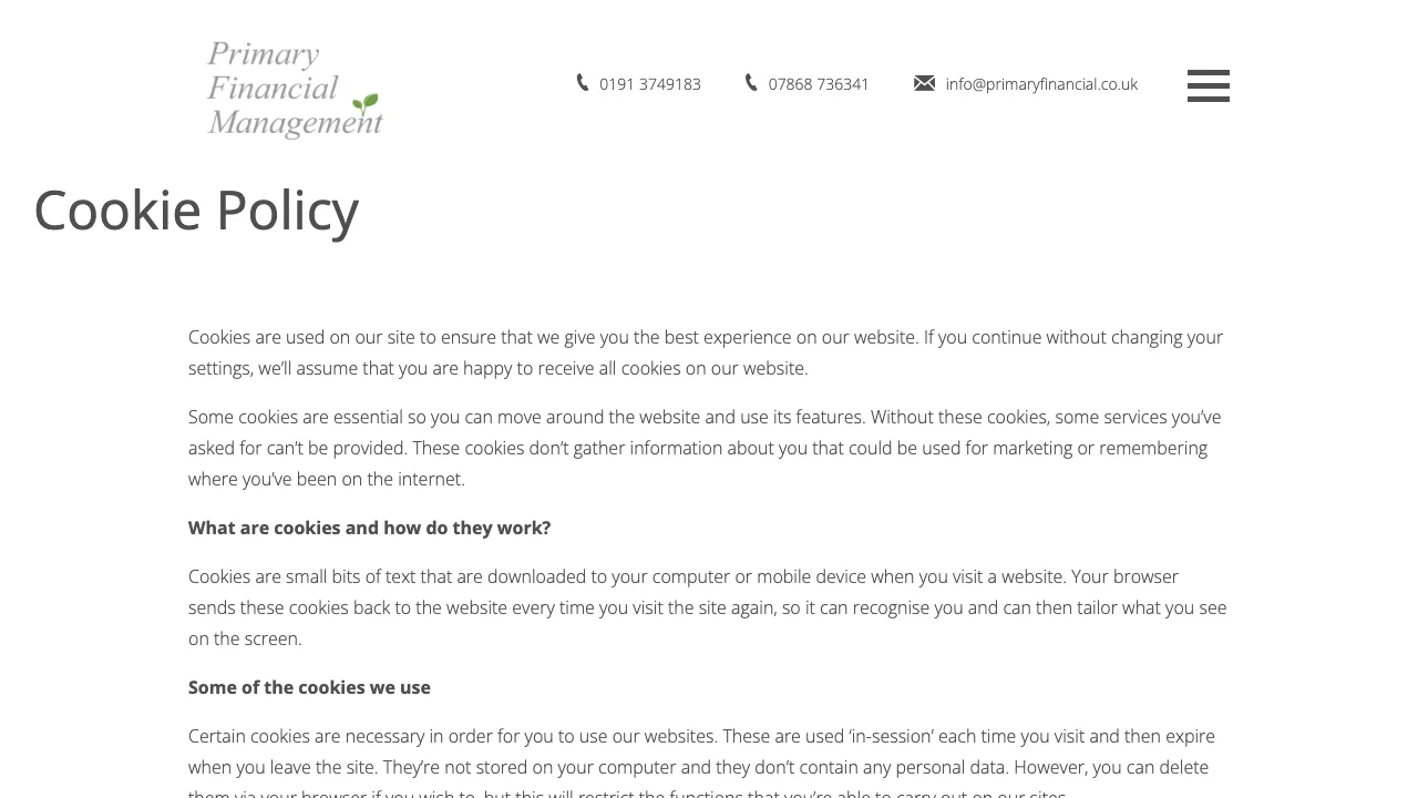 Primary Financial Management website preview