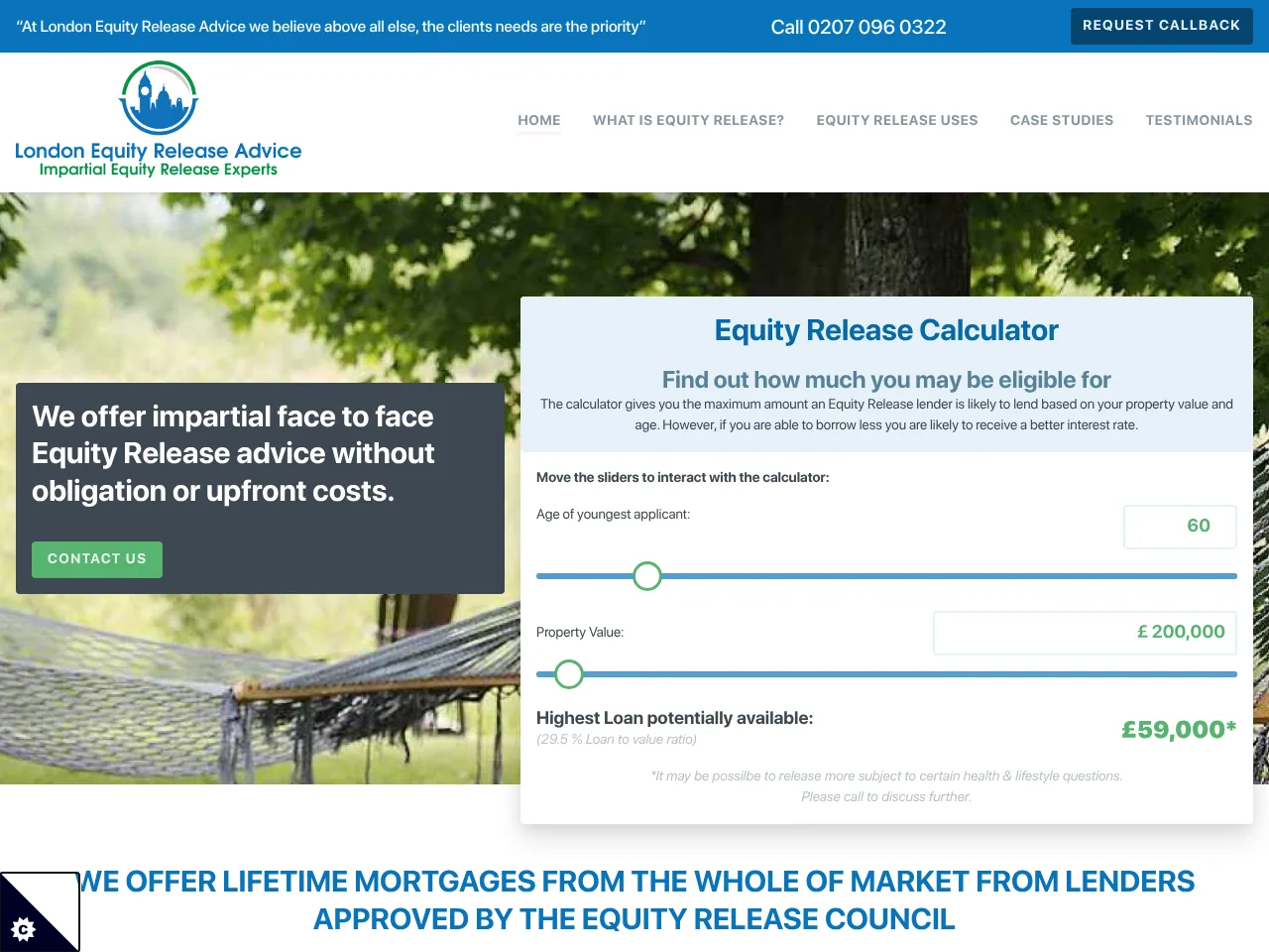 London Equity Release Advice website preview