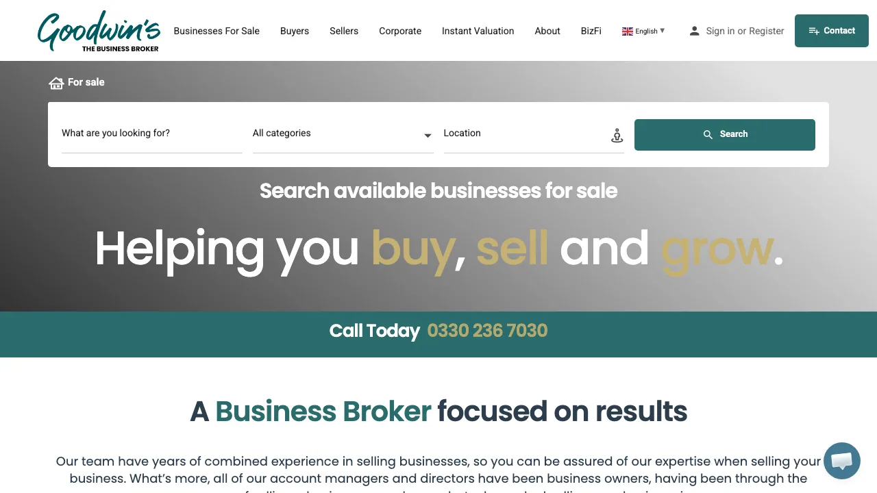 Goodwin's Business Broker's website preview