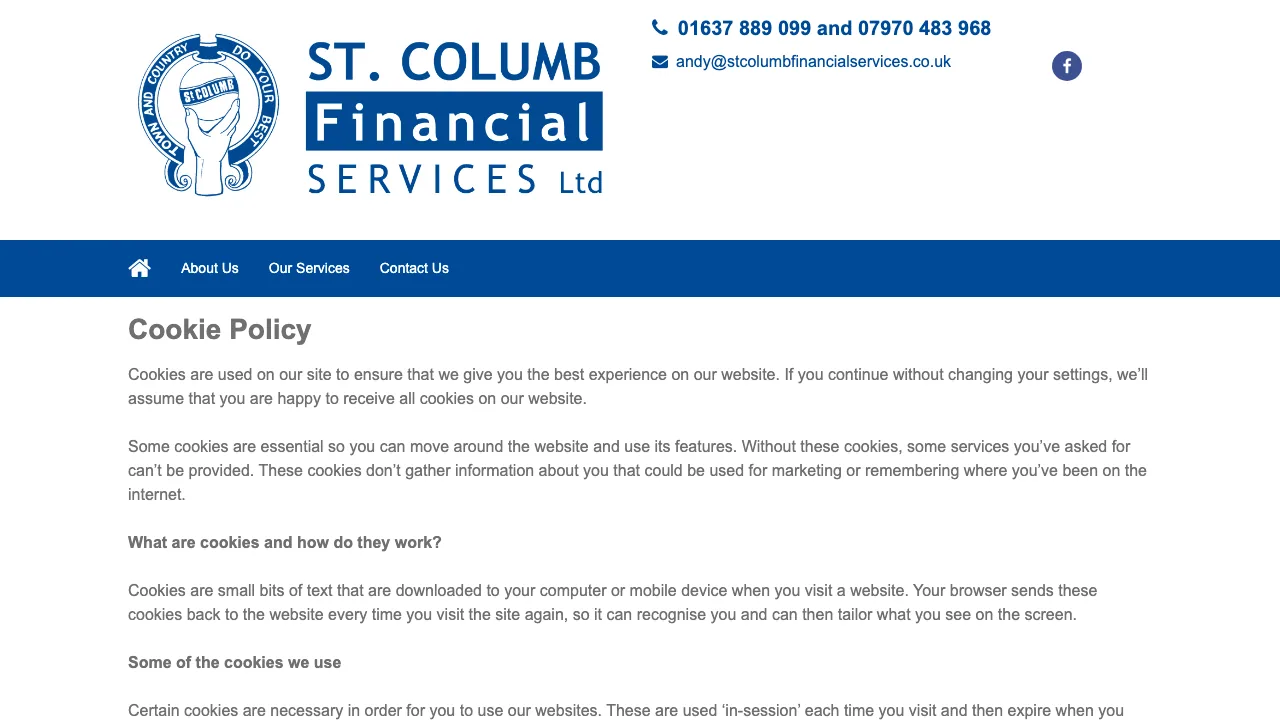 St Columb Financial Services website preview