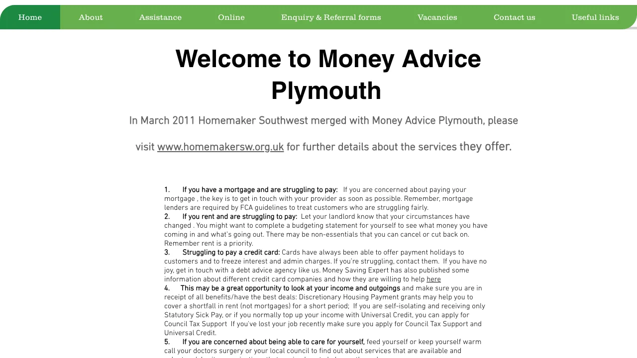 Money Advice Plymouth website preview