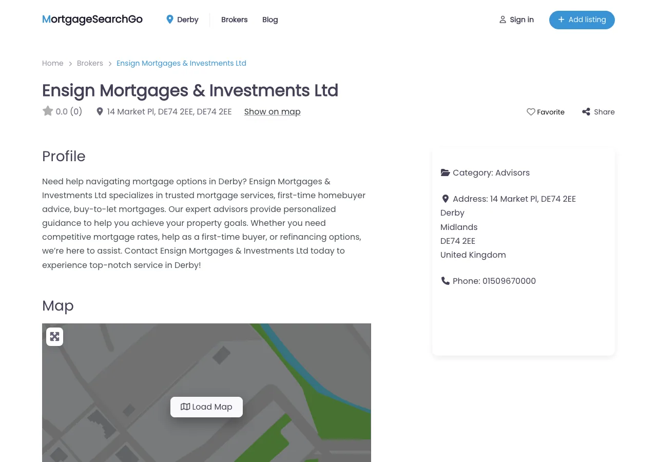 Ensign Mortgages & Investments Ltd website preview