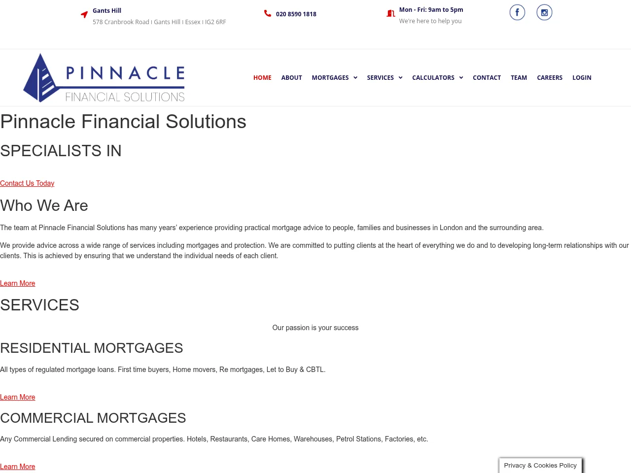 Pinnacle Financial Solutions website preview