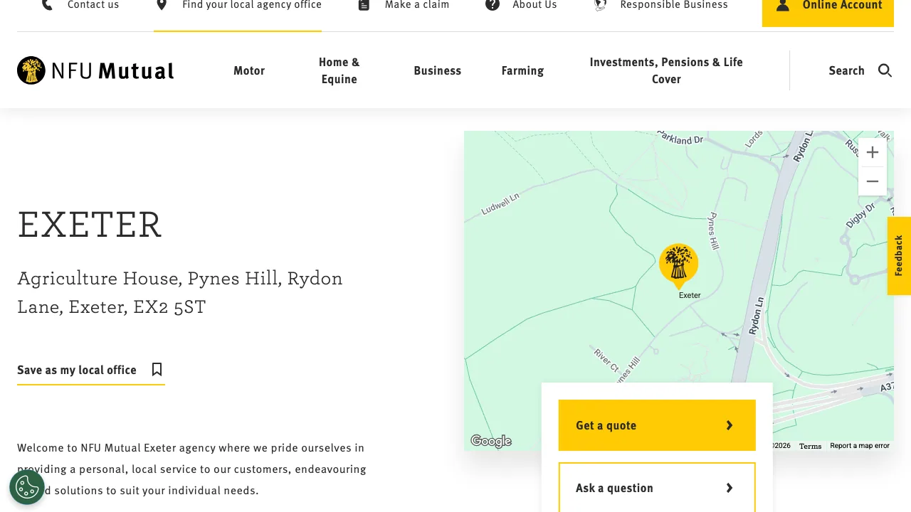 NFU Mutual Exeter website preview